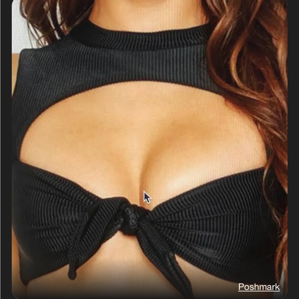 Frankie’s Bikinis Ronnie Ribbed High Neck Bikini Top